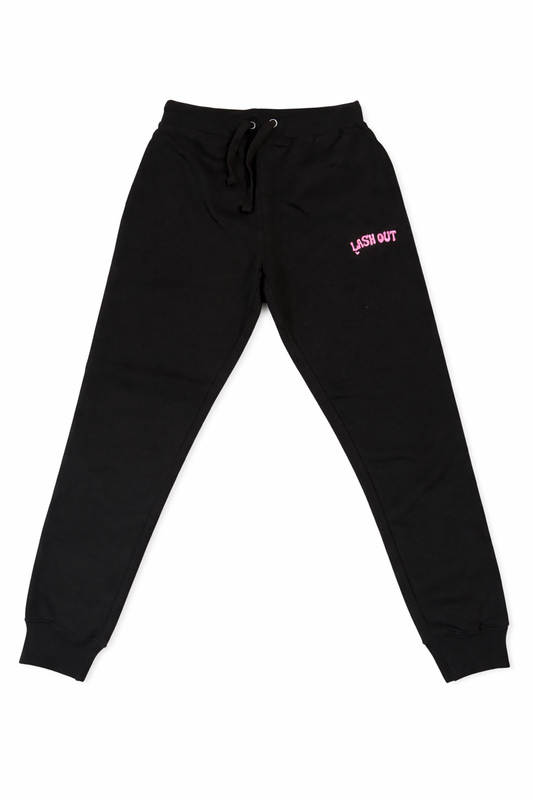 LashOut Signature Track Pants – Black with Pink Embroidery