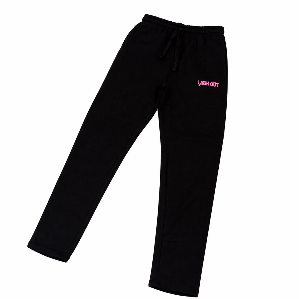 LashOut Pink Embroidery Joggers – Black