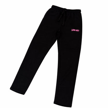 LashOut Pink Embroidery Joggers – Black