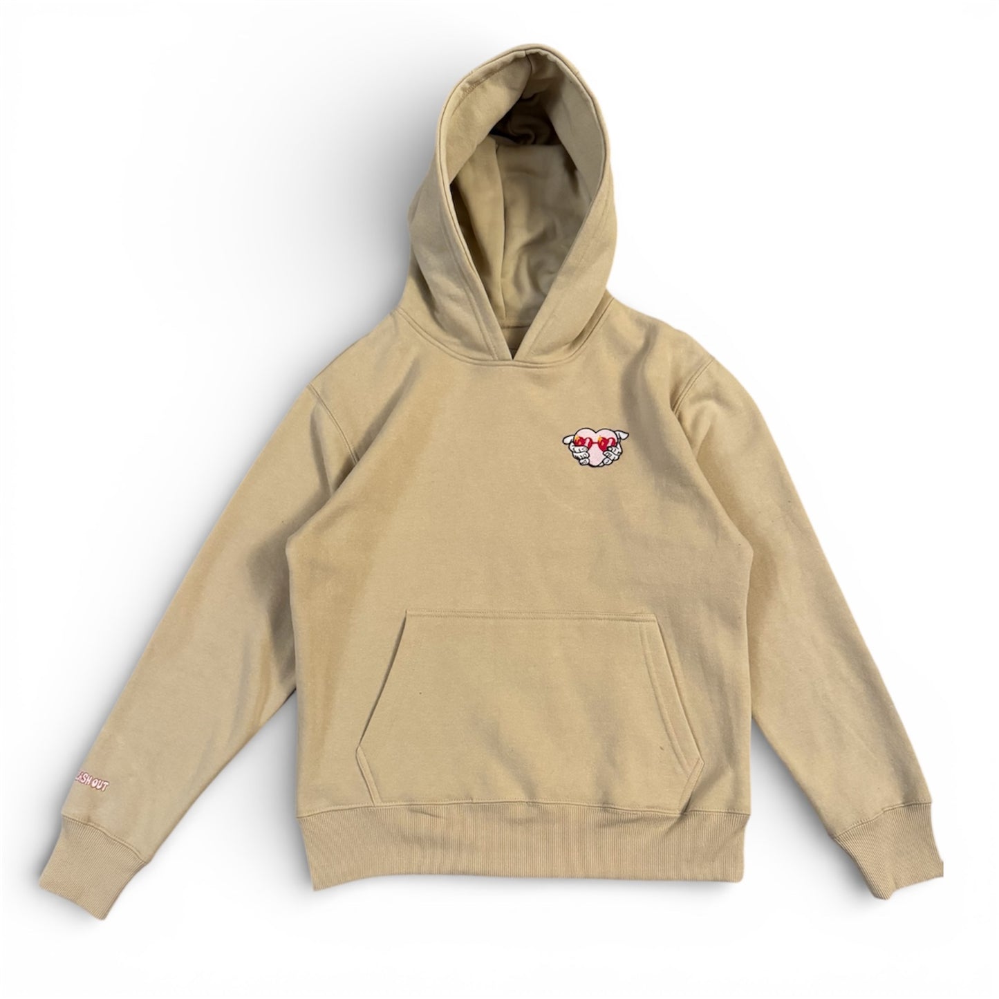 Sending Love Embroidery Hoodie Tan