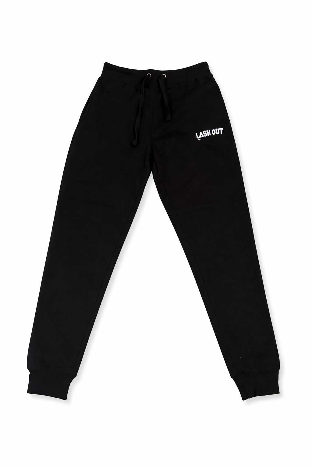 LashOut Signature Track Pants – Black with White Embroidery