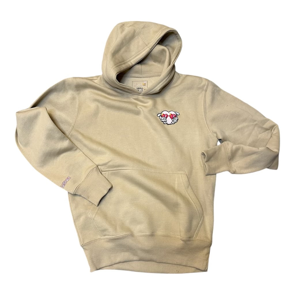 Sending Love Embroidery Hoodie Tan