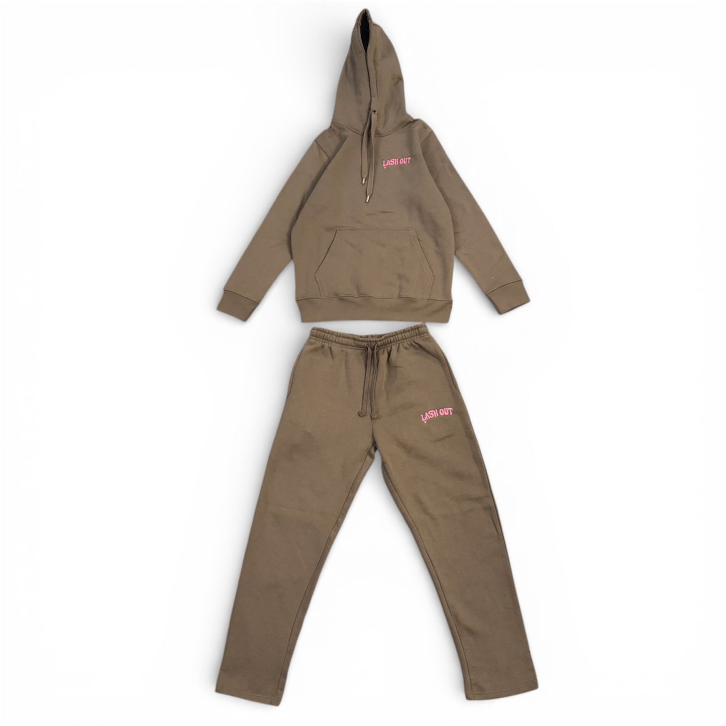 LashOut Pink Embroidery Tracksuit – Soft Latte