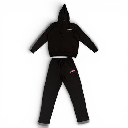 LashOut Pink Embroidery Tracksuit – Black